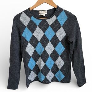 Fiona 100% Cashmere Argyle Sweater – Gray & Blue – Women’s S